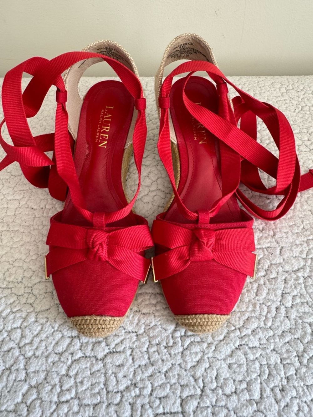Lauren Ralph Lauren Hollie Red Canvas Wedge Espadrilles Size 6.5